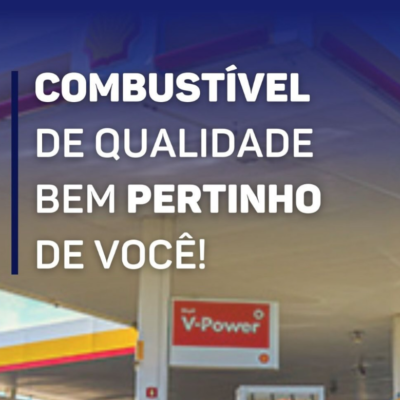 Imagem de um posto ao fundo com a frase: Combustível de qualidade bem pertinho de você!